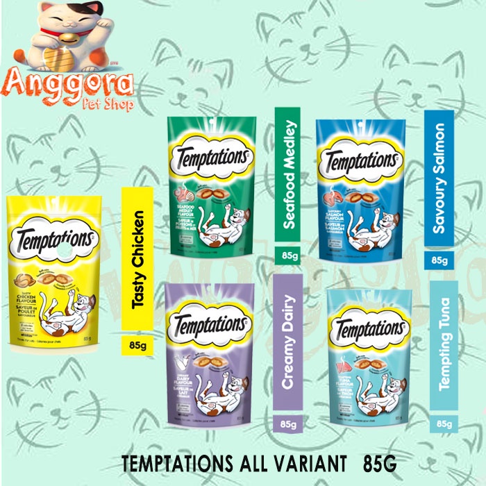 Makanan kucing TEMPTATIONS 85gr Cemilan kucing kering murah dan sehat