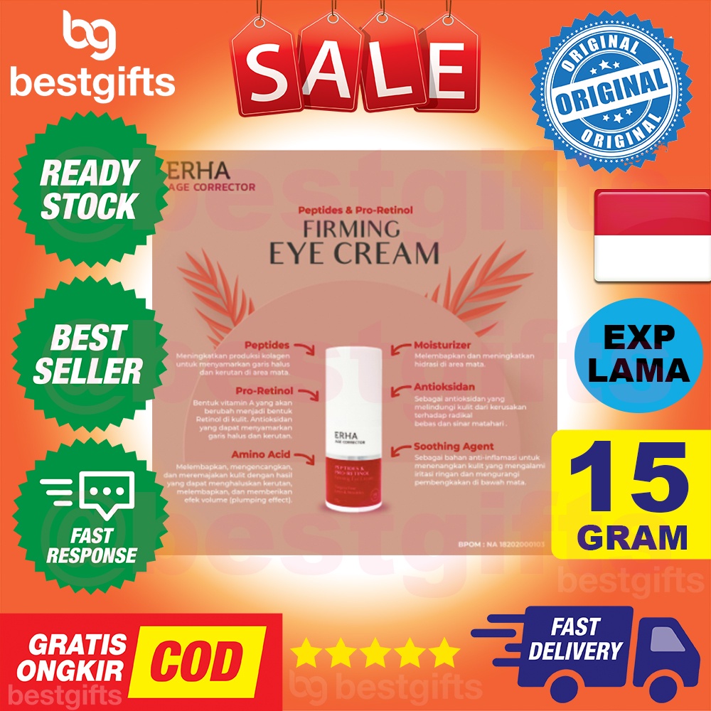 ERHA AGE CORRECTOR PEPTIDES PRO RETINOL FIRMING EYE CREAM KRIM MATA MENGHALUSKAN KERUTAN MATA 15 GRAM