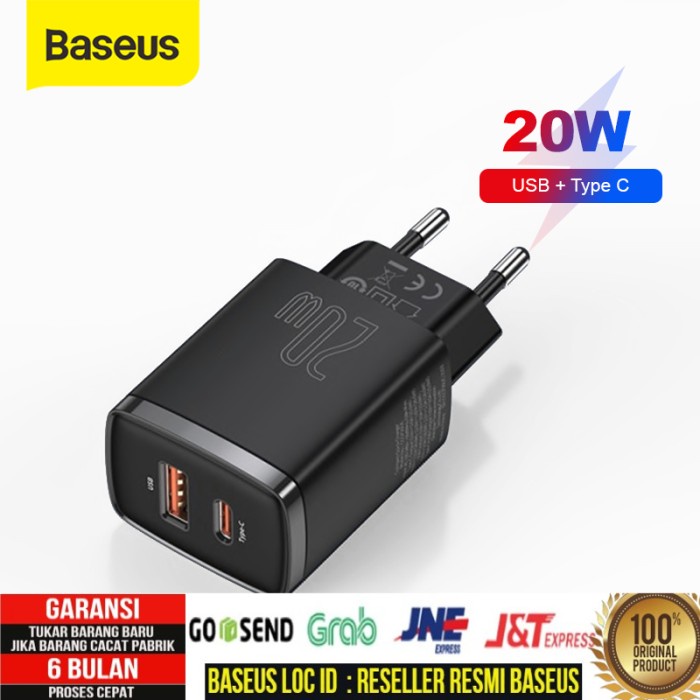 Baseus Kepala Charger Quick Charger QC3.0 Type-C+USB 20W PD Fast Charg