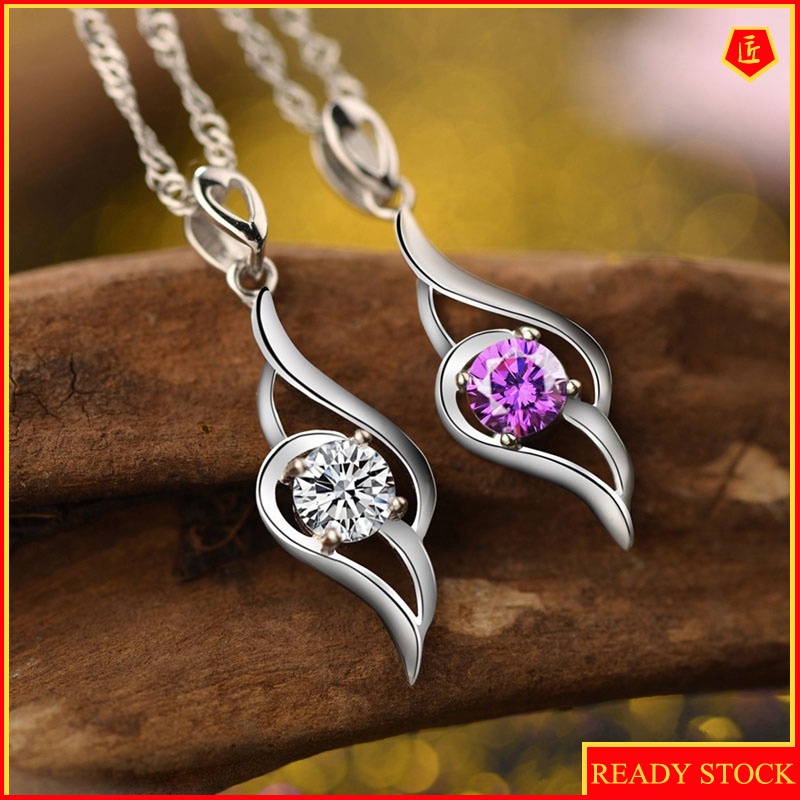 [Ready Stock]Single Wing Diamond Pendant Simple All-Match Women's Necklace
