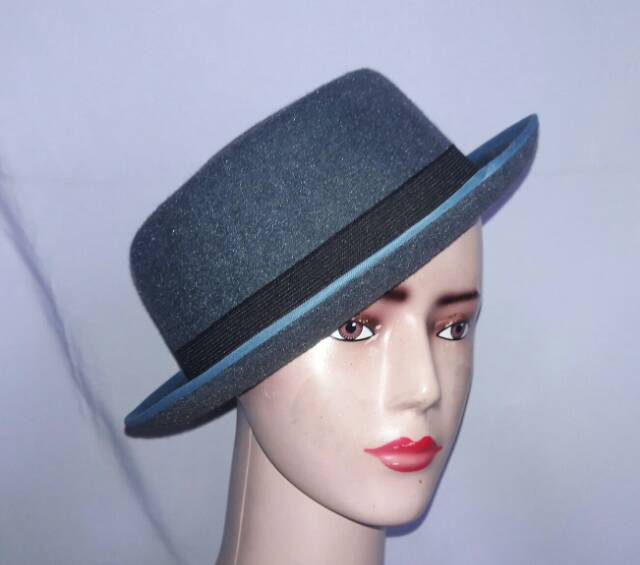 Topi fedora bulat pork pie hat bulu