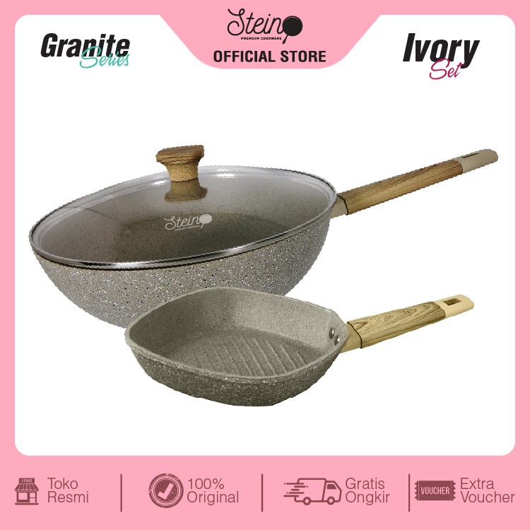 Wok Pan 30cm Steincookware Paket IVORY Set Grill Pan 20cm Stein Onyx Penggorengan Stein Cookware Panggangan Induksi Presto