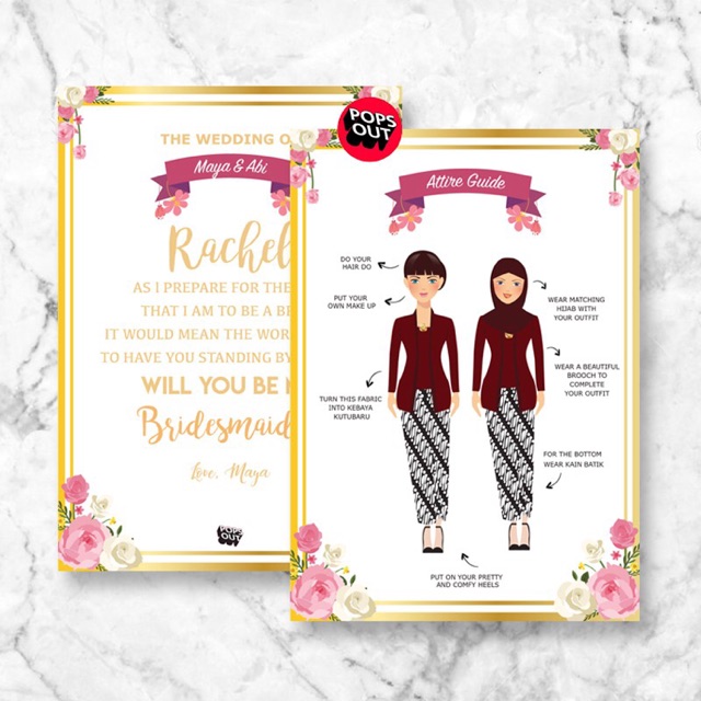 attire guide /kartu bridesmaid (custom) | Shopee Indonesia