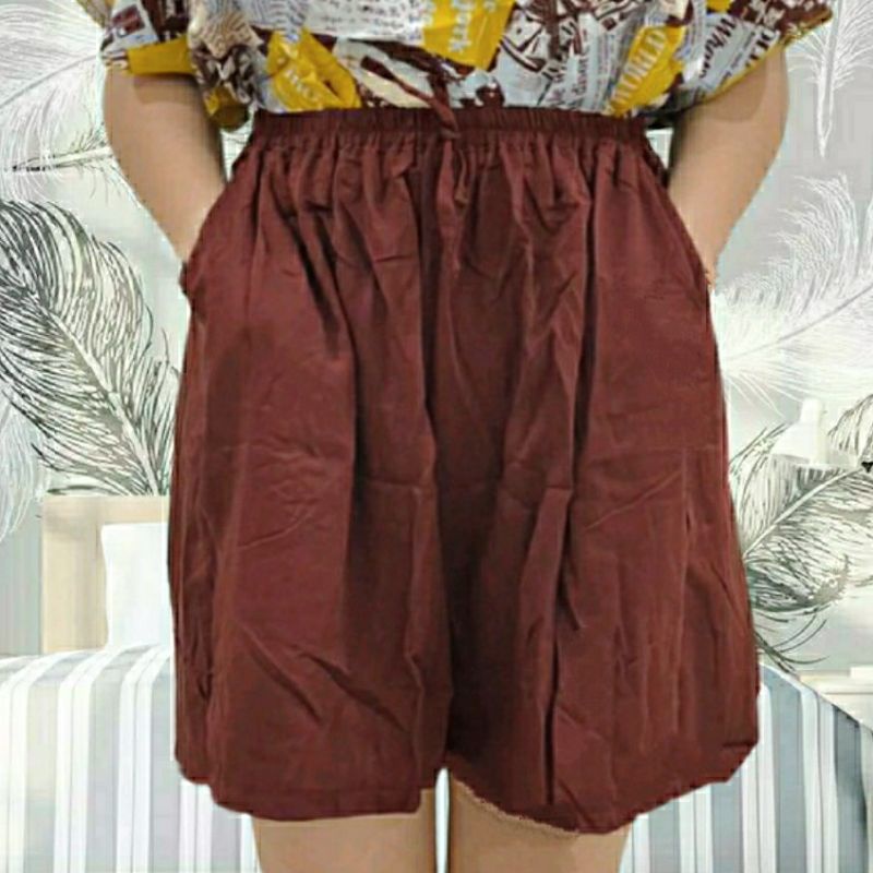 celana santai jumbo wanita warna polos HOTPANT polos wanita jumbo size 4XL/5XL super jumbo muat sampai diatas 100 kg lebih model kantong depan kanan dan kiri bahan katun twill berkwalitas premium