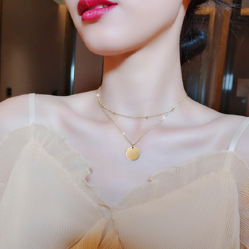 2pcs/set Kalung Rantai Dengan Liontin Koin Bulat Ganda Gaya Korea Untuk Wanita