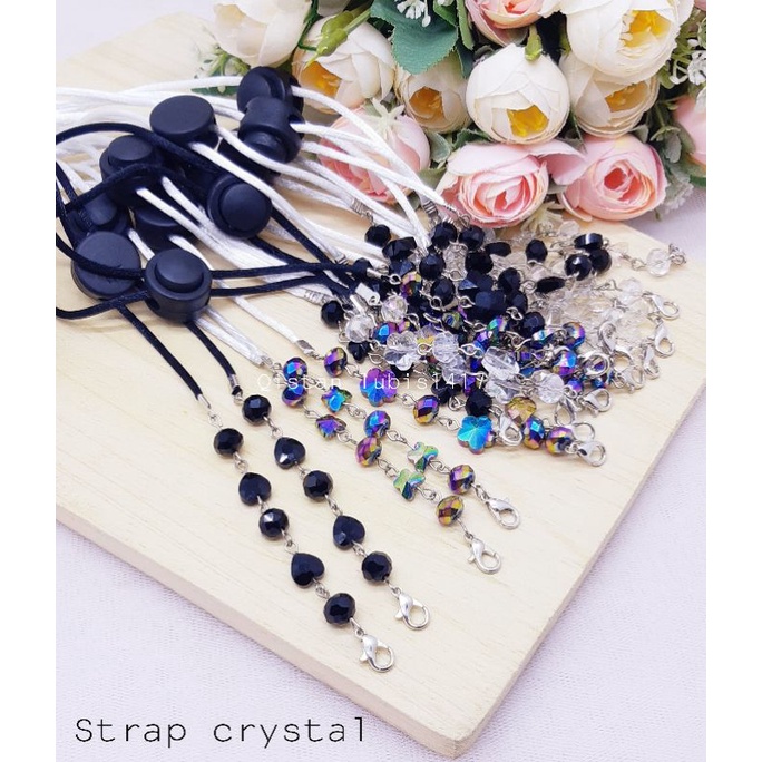 Strap masker crystal love,kupu,bunga beli 10 free 2