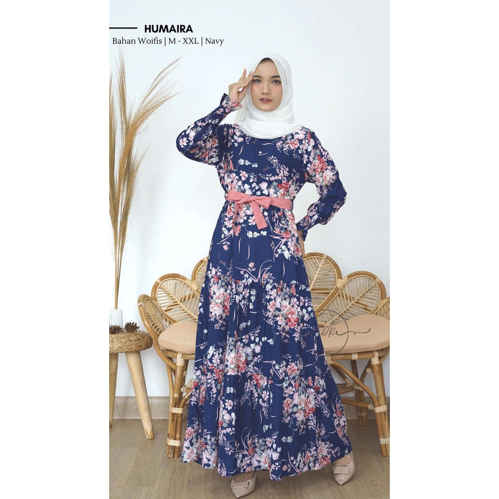 GAMIS WANITA BUSUI JUMBO Humaira Maxy Dress Motif Bunga-Bunga Kekinian / Gamis Wanita Remaja Bahan Wolfis Premium Terbaru Size M L XL XXL / Fashion Muslim Aneka Warna 2022