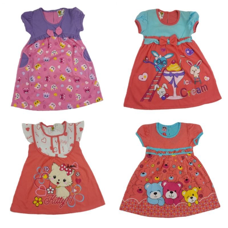 DRESS DASTER ANAK PEREMPUAN UMUR 2-6 TAHUN MOTIF RABBIT CAT BEAR