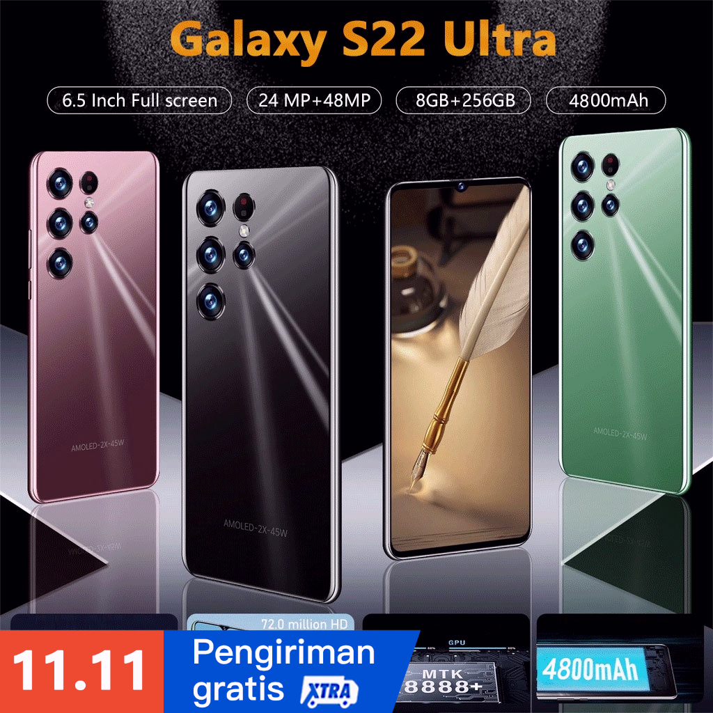 【COD+Pengiriman lokal】Galaxy S22 Ultra 6.5Inci Hp Smartphone RAM 8GB+256GB Handphone Murah Promo cuci gudang Android ponsel pintar Ponsel baru original