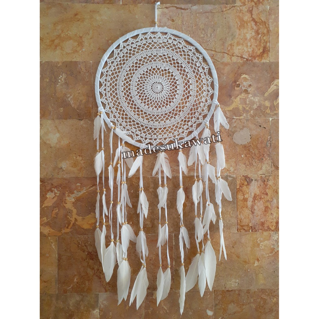 Dream catcher sulam diameter 42cm bulu ayam jaring benang dekorasi hiasan gantungan