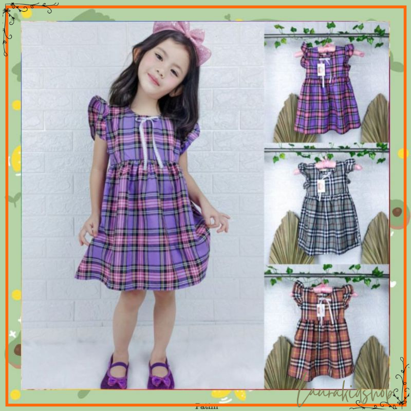 Dress Katun Overal Kotak kotak Anak Perempuan 1 - 4 tahun