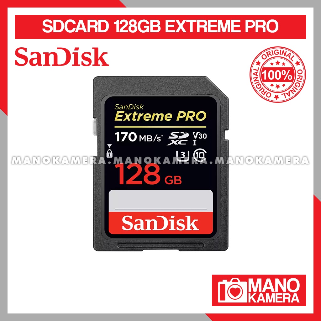 SD Card 128GB Sandisk Extreme Pro V30 U3 C10 UHS-I 170 MBps SDcard