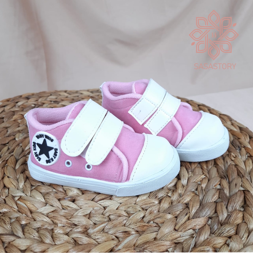 Sasastory Sepatu Sneaker Anak Perempuan Bintang Usia 1 2 3 Tahun Pink CA24