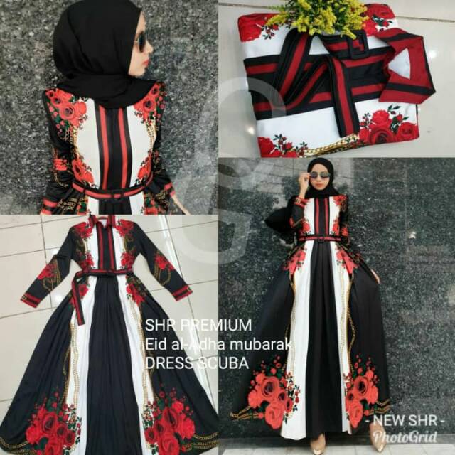 gamis eid mubarak scuba premium import ory SHR ready plus belt