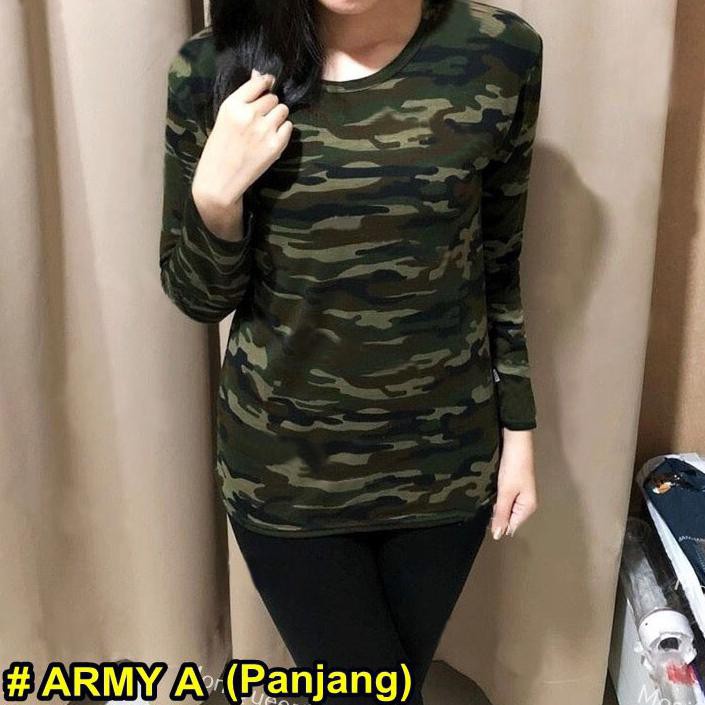 x3 Kaos ARMY Lengan Panjang Wanita / Kaos Loreng Wanita Murah