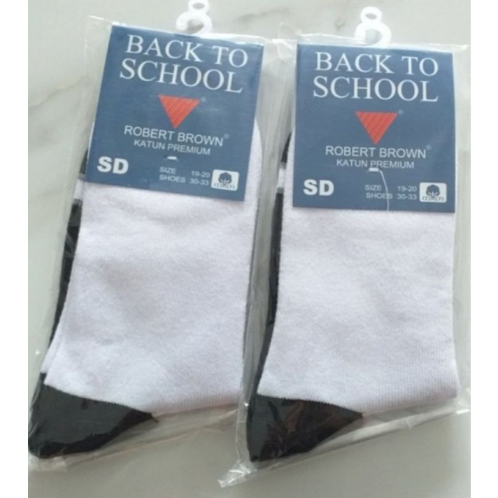 Robert Brown School Socks - Kaos Kaki Anak Sekolah Tapak Hitam - SD SMP SMA - Panjang Sebetis