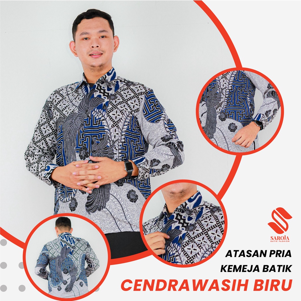 Saroja (331) Kemeja Batik Pria - Motif Cendrawasih Biru