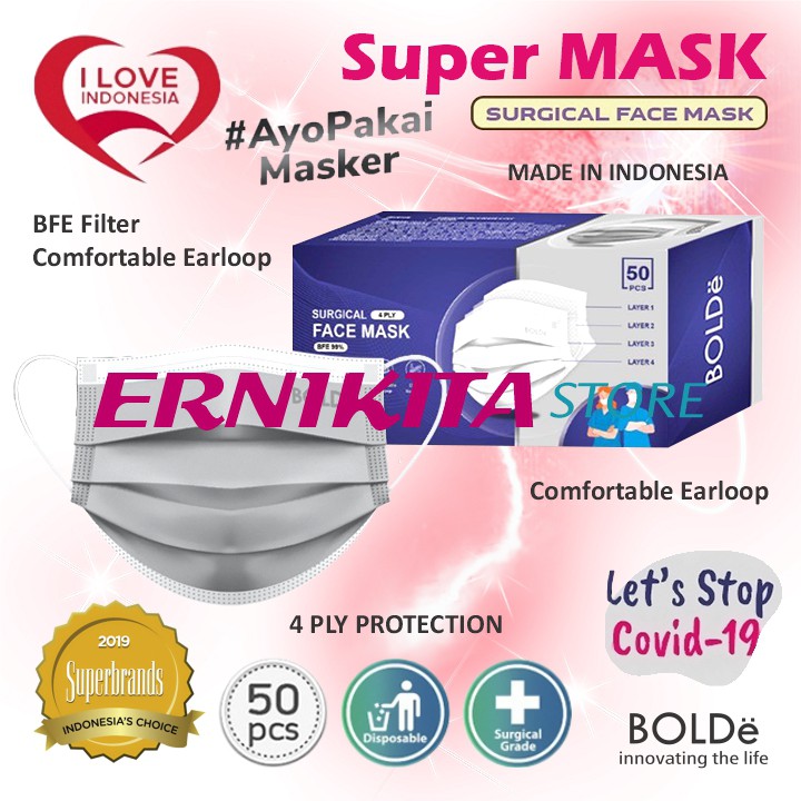 BOLDe Masker Medis 4 ply izin  Depkes - Super Mask Surgical Mask