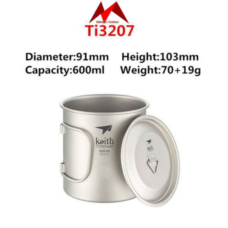 Keith titanium Ti3207 600ml mug with folding gelas cangkir ultralight