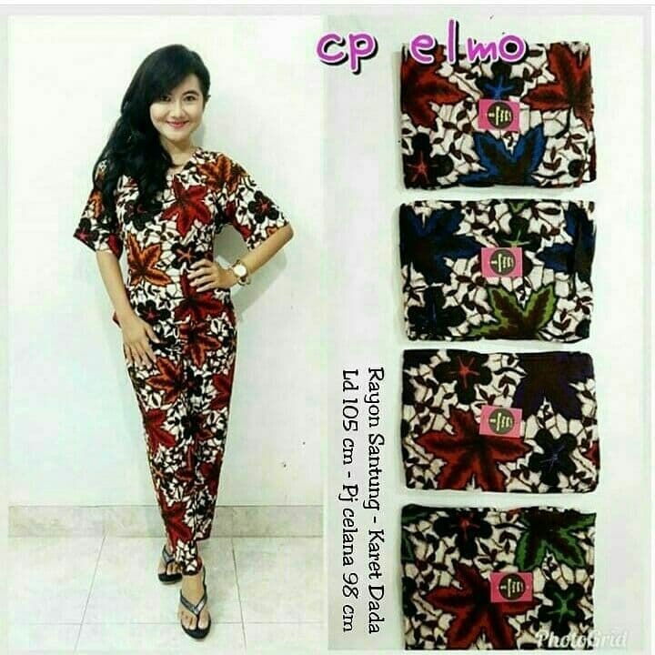 ONE SET SETELAN CP ELMO KERAH KARET MOTIF ELMO SETELAN ATAS BAWAH LD 100 BATIK PEKALONGAN KEKINIAN M
