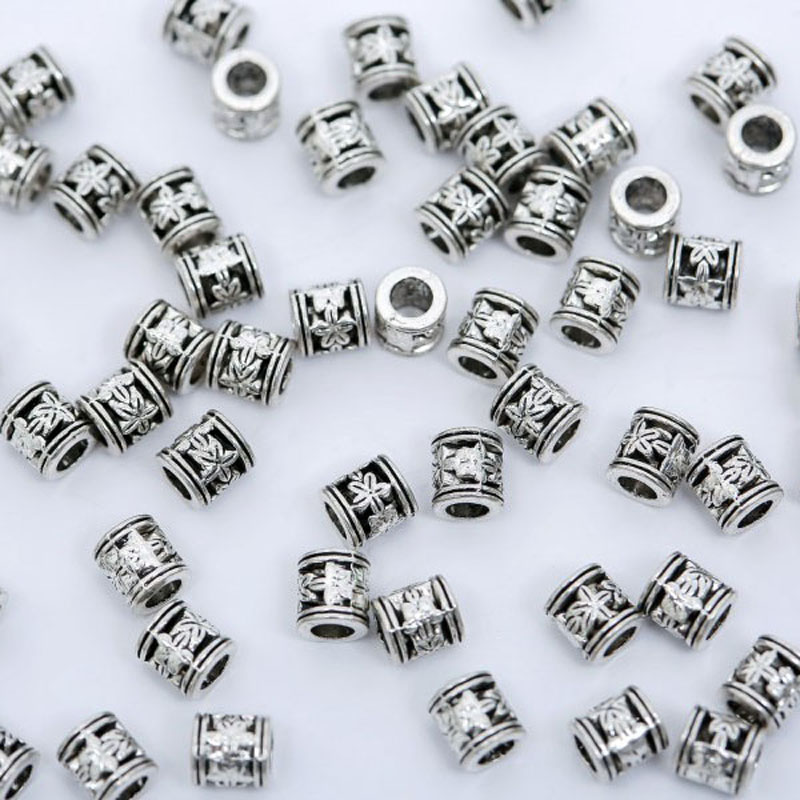 CHARMS 100pcs Manik-Manik Spacer Bahan Metal Warna Silver Untuk Membuat Perhiasan Gelang Diy