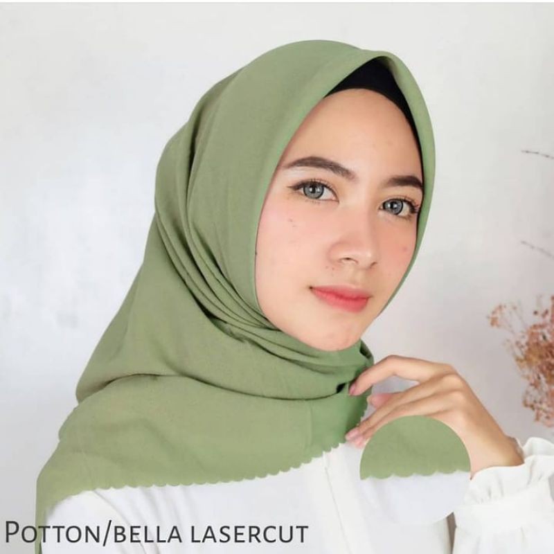 hijab segi 4 bella laser/hijab polycottoon lasercut-Seawood