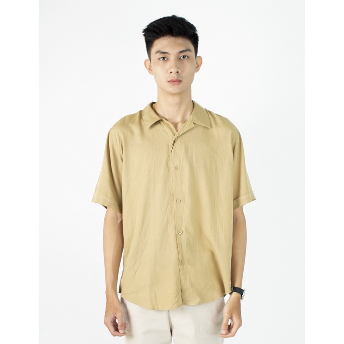 FORTGLASS Short Shirt Rayon Polos Kemeja Pria Polos Lengan Pendek