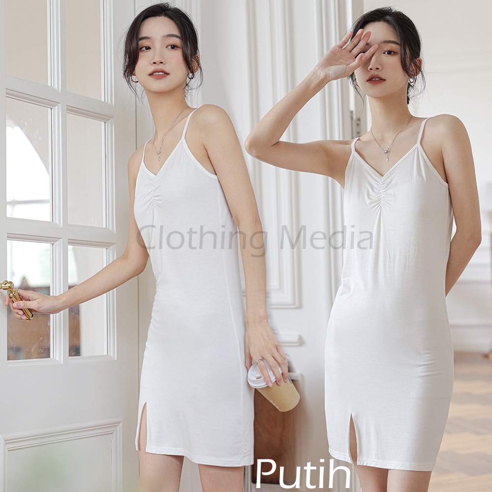 Mini Dress Wanita Simpel Bahan Katun Tipis Elastis Lembut Baju Rumah Santai
