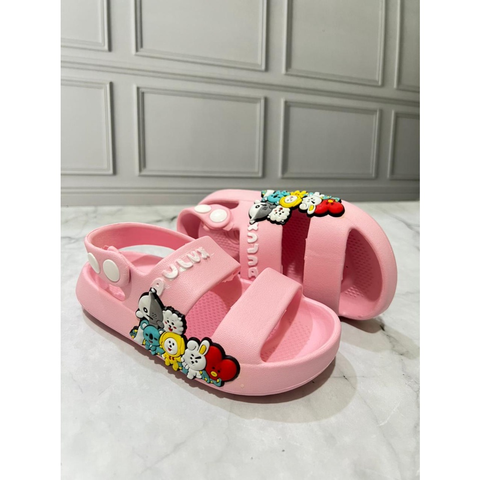 DX-391E Sandal Gunung Anak Perempuan / Sandal Selop Dua Tali Tali Belakang Motif BT21 Merek Dulux Ukuran 20-25