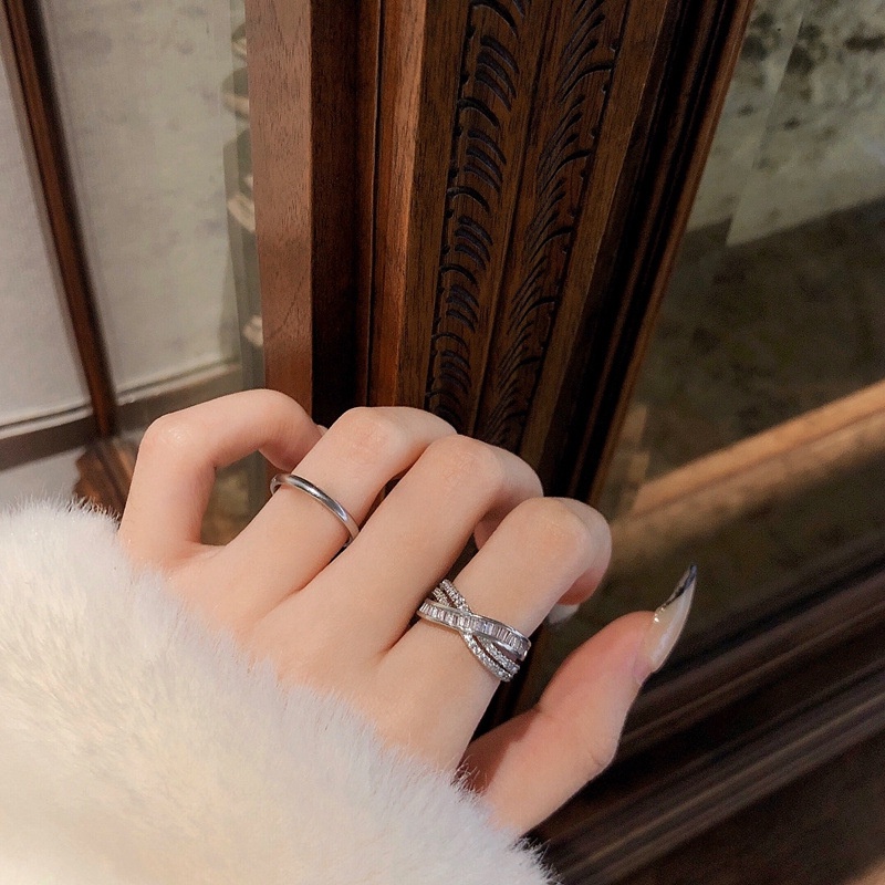 Korea mewah jari Godaan ~ mewah logam elegan cross terbuka disesuaikan cincin wanita special interes