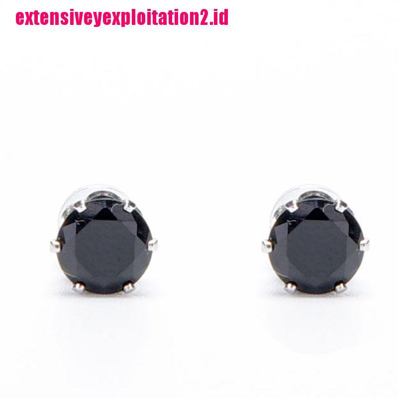 1 Pasang Anting Stud Kristal Hitam Bening Magnetik Untuk Unisex