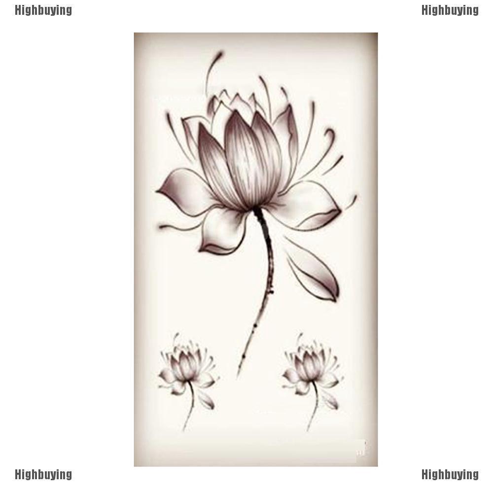 1x Stiker Tattoo Hitam Sementara Body Art Pola Bunga Teratai