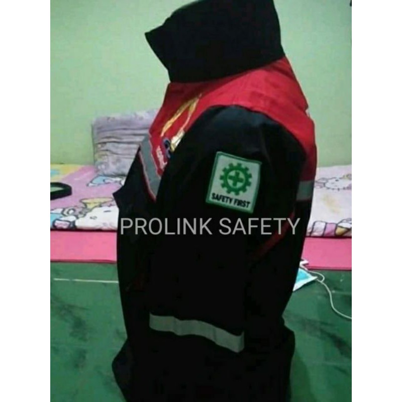 SERAGAM SAFETY FREE BORDIL K3 BENDERA MERAH KOMBINASI DONGKER ATASAN RESLETING WEARPAK KAIN DRILL