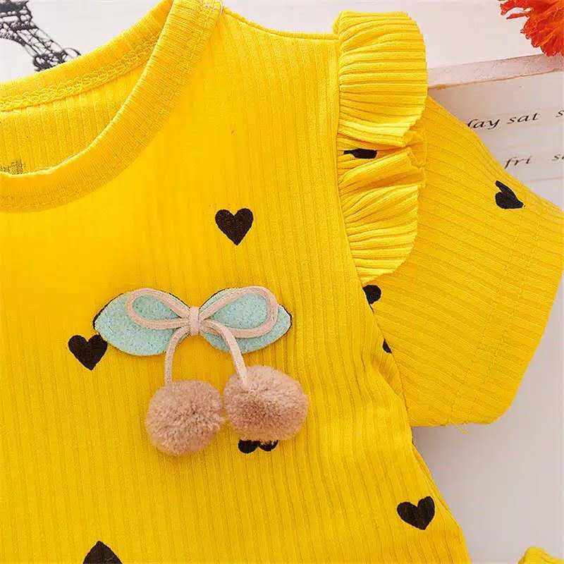 KF Cat Dress tutu anak gaun pesta Dress Tile Anak Imut Motif Love daun bahan Katun Kasa umur 1-2thn Import-4