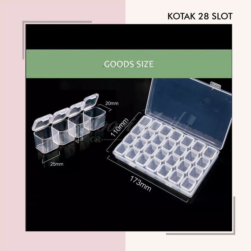 Kotak 28 slot nail art storage box tempat rhinestones