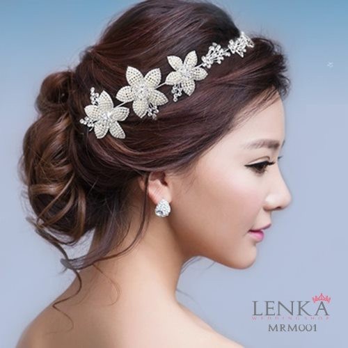 Tiara Sanggul Rambut Pengantin Modern l Aksesoris Bunga Lenka - MRM001 - Putih