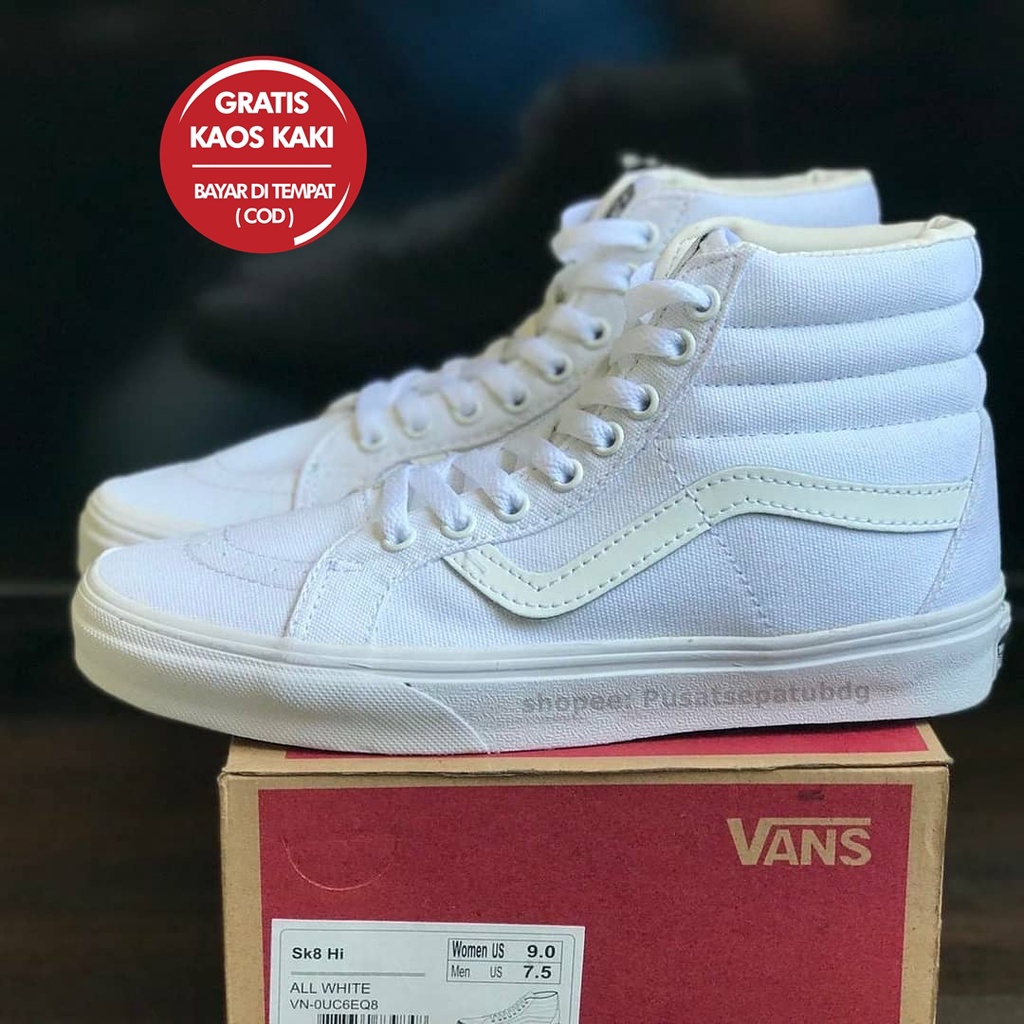 Obral 100% Premium Vans  SK8 High All White Full Putih