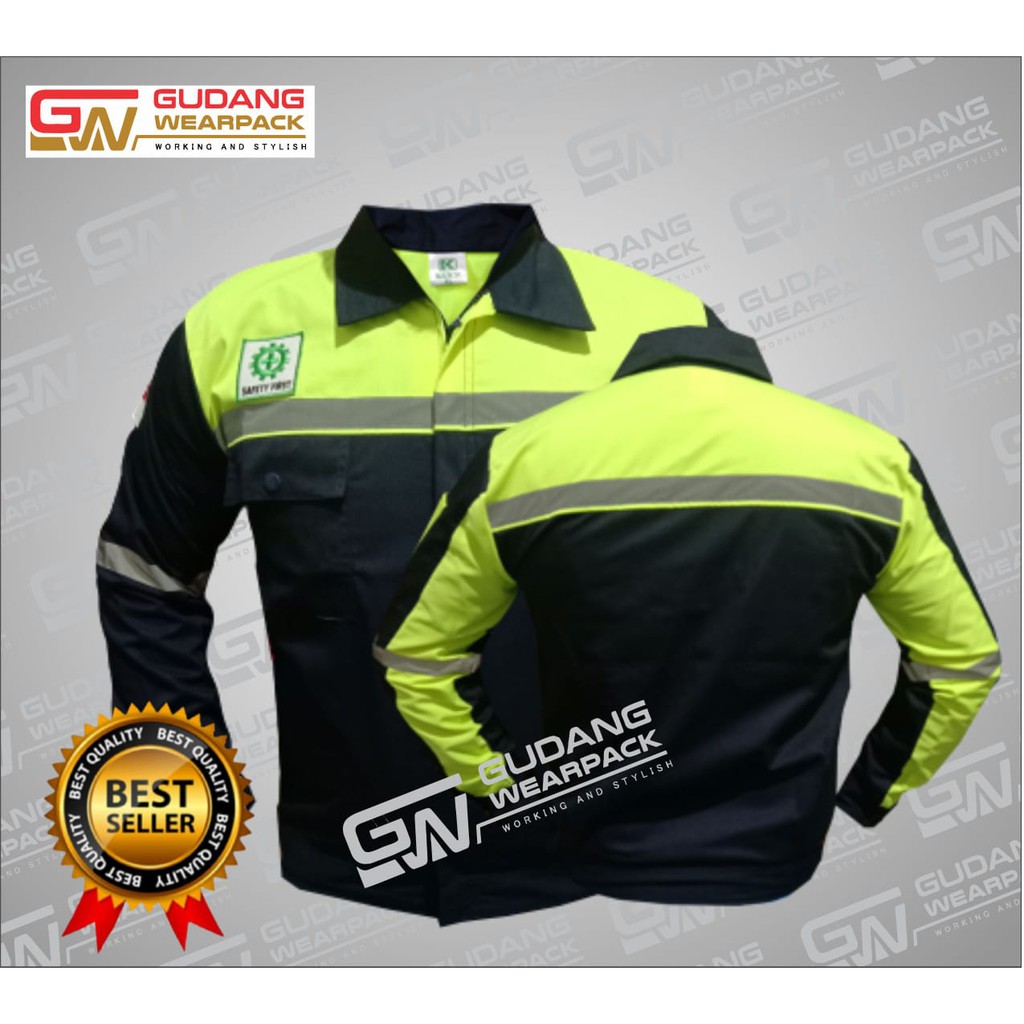 Gudang Wearpack - Baju Kerja Seragam Proyek Warna Dongker - Hijau Stabilo