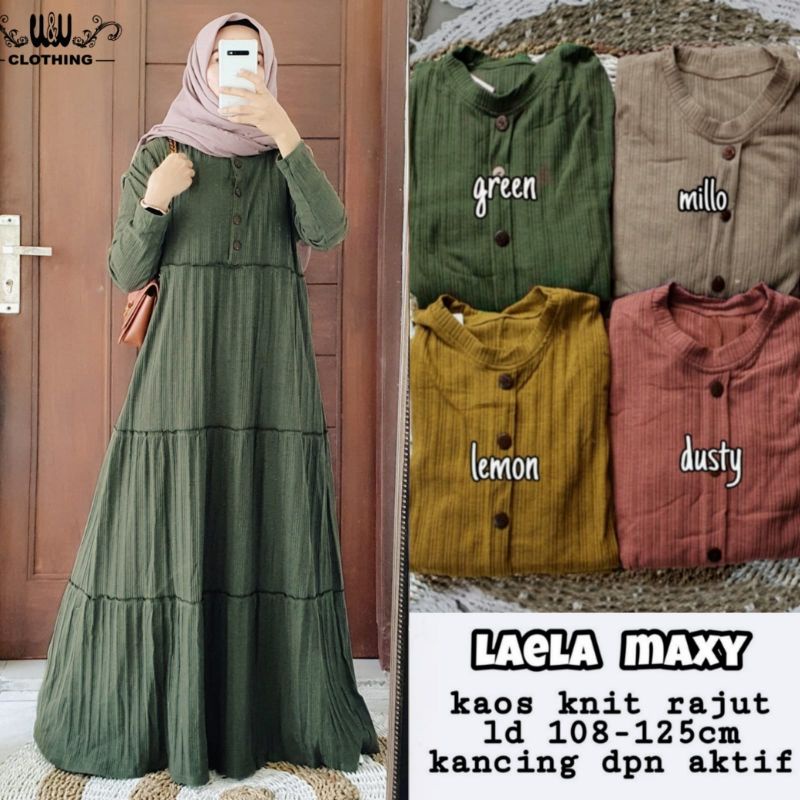 GAMIS DRESS HARIAN FALIA MAXY GAMIS WANITA BAHAN KAOS KNIT RAJUT IMPORT LD110-125cm FIT TO XL-Laela green