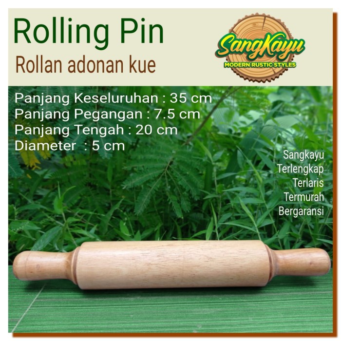 Rolling pin kayu 5 x 40 cm rollan rolan kue gilingan adonan roll pin