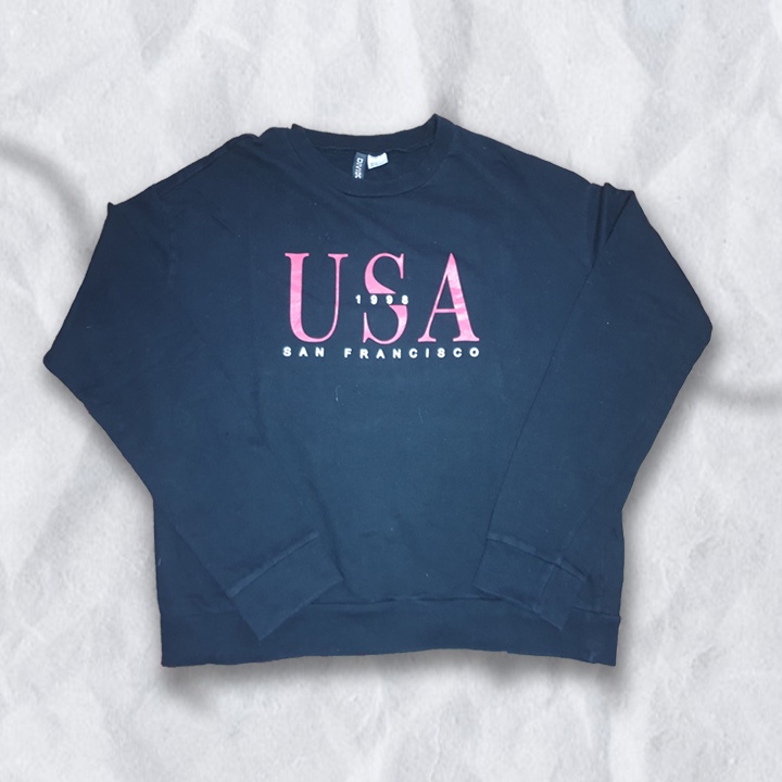 Crewneck USA H&M Motif Simpel Hitam Premium Quality Wanita