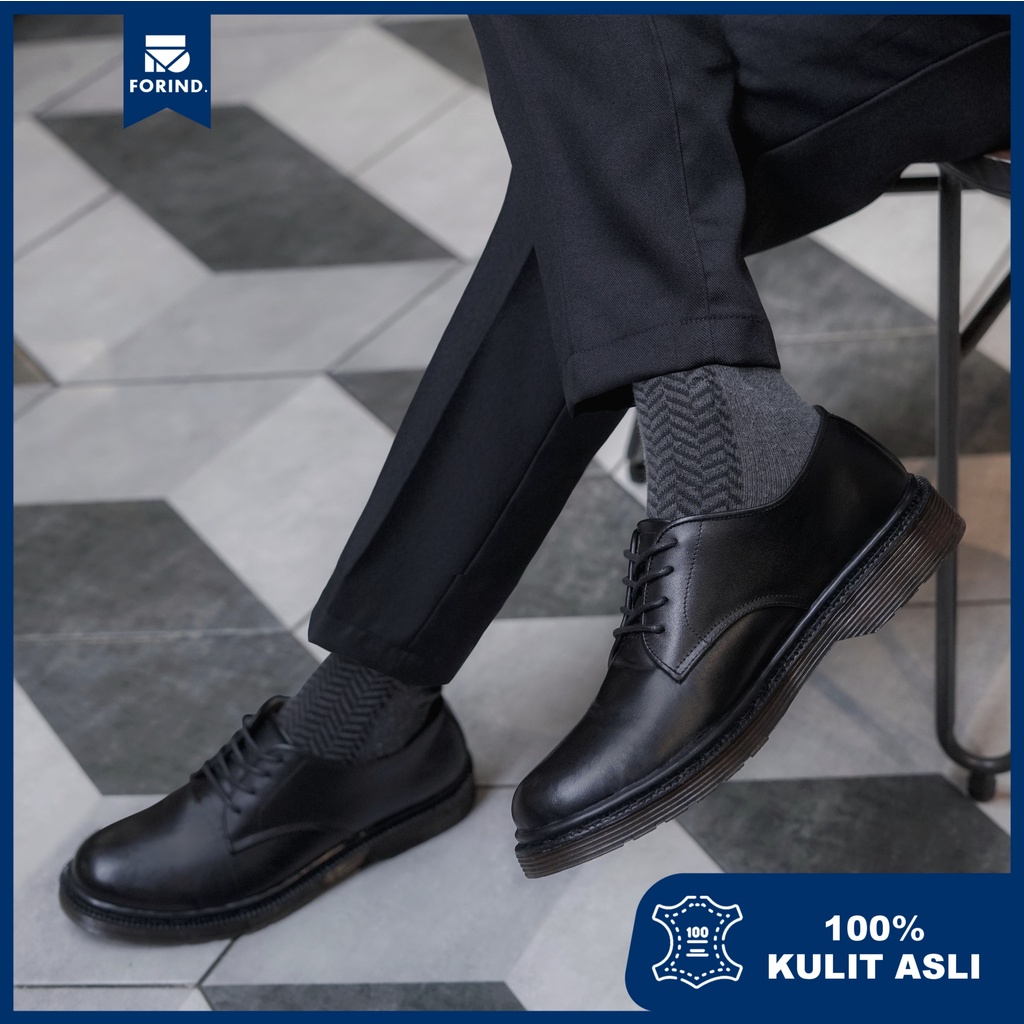 Alva Black | Sepatu Pantofel Kulit Asli Hitam Formal Kerja Pantopel Pria Ori | FORIND x Kenzios