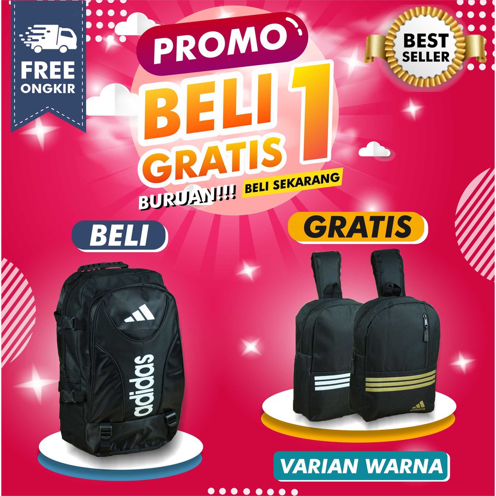 BELI 1 GRATIS 1 - TAS RANSEL PUNGGUNG COWOK SMP SMA BAGUS FREE SELEMPANG SLINGBAG PRIA KEREN OUTDOOR