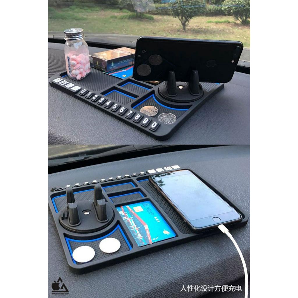 Mat Anti Slip Dashboard Mobil Multi Fungsi With Phone Holder Stand Mounting Hp Handphone Alas Tatakan Mobil Multifungsi Dudukan Ponsel Tempat Koin Kartu Card Coin Kacamata Glasses etoll emoney kartu tol