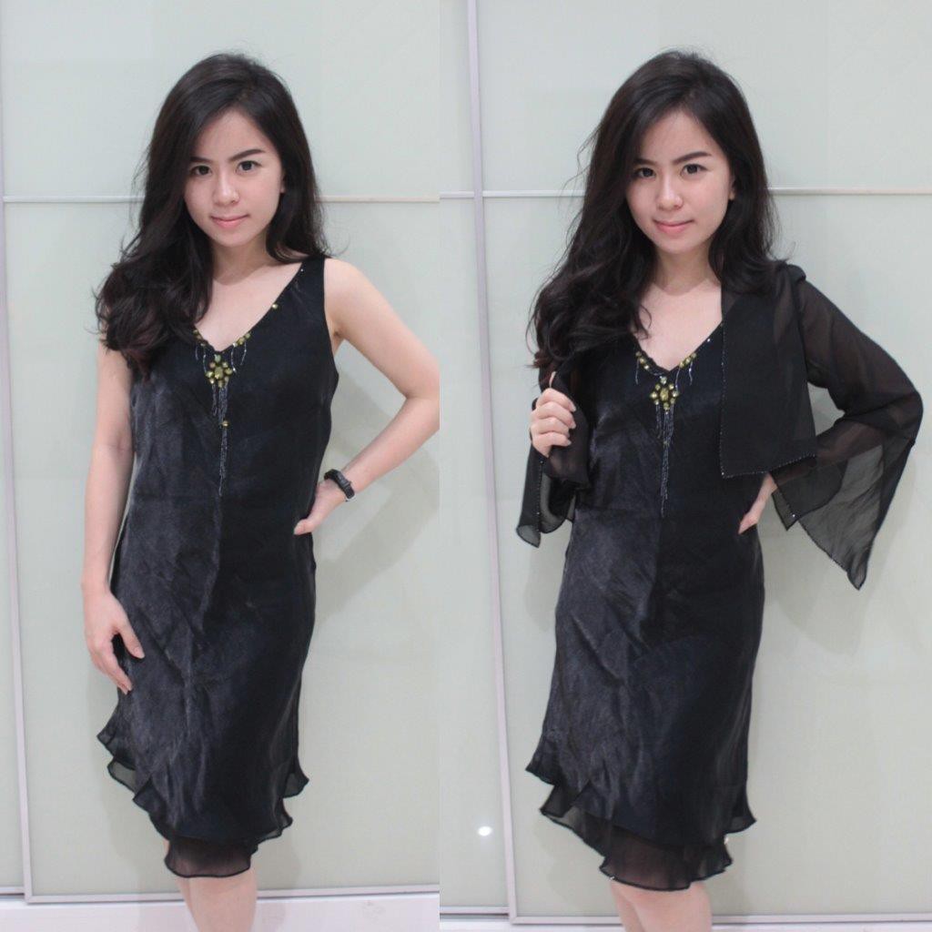 Setelan dress hitam + outer