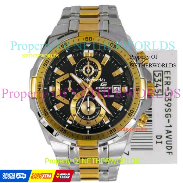 Casio Edifice Original Japan EFR 539D  - 1A2VUDF Chain Stainless SilverGold Dial Black