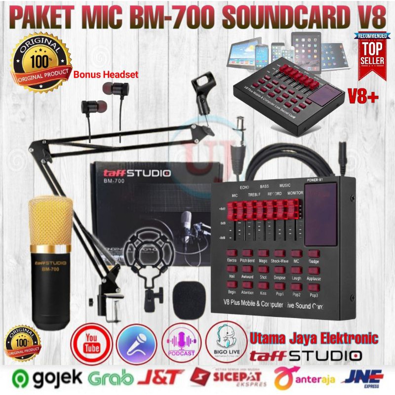 Paket Mic BM700 Soundcard V8 V8plus Stand Arm Home Recording Terbaik