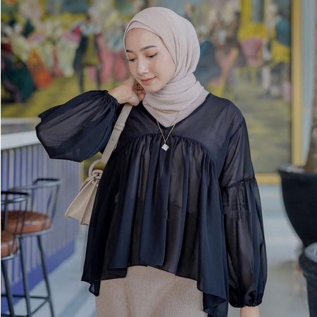 Blouse dealova outer ceruty babydoll / Blouse wanita leher V neck