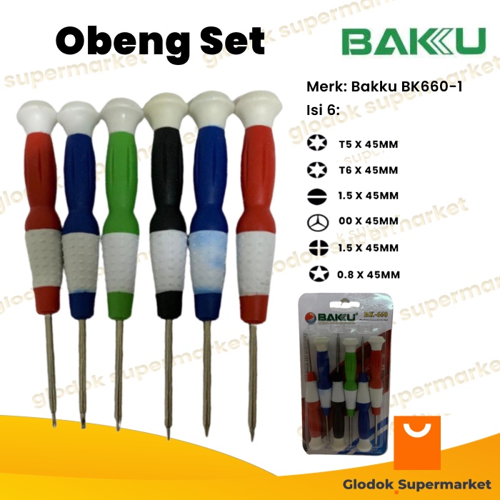 Obeng Set 6 in 1 Bakku 6pcs Screwdriver Plus Minus Star Reparasi Tools BK660-1