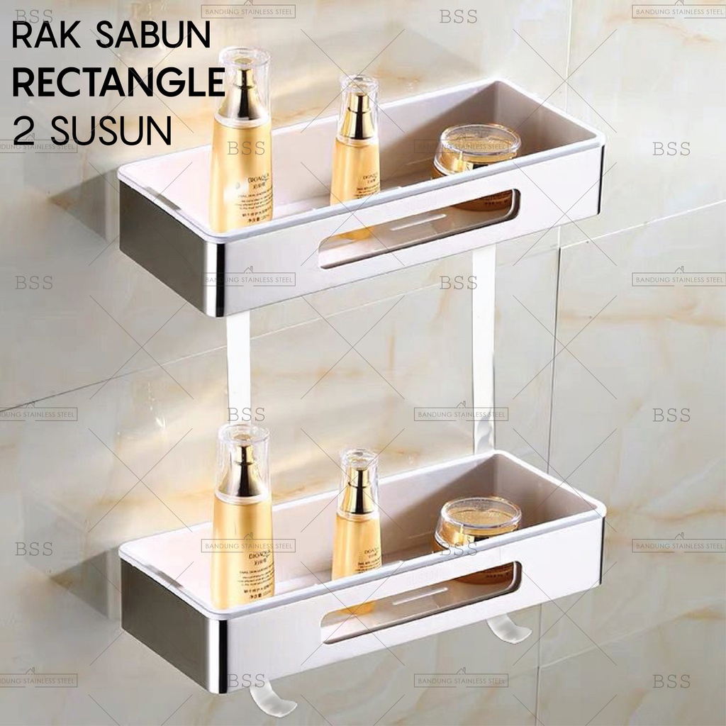 RAK SABUN RECTANGLE 2 SUSUN KOTAK STAINLESS PLASTIK KAMAR MANDI